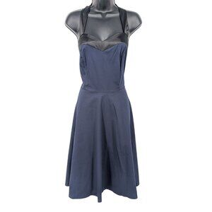 Halter Fit & Flare Dress Smocked Back Lace Up Stretch Retro Rockabilly Size XL